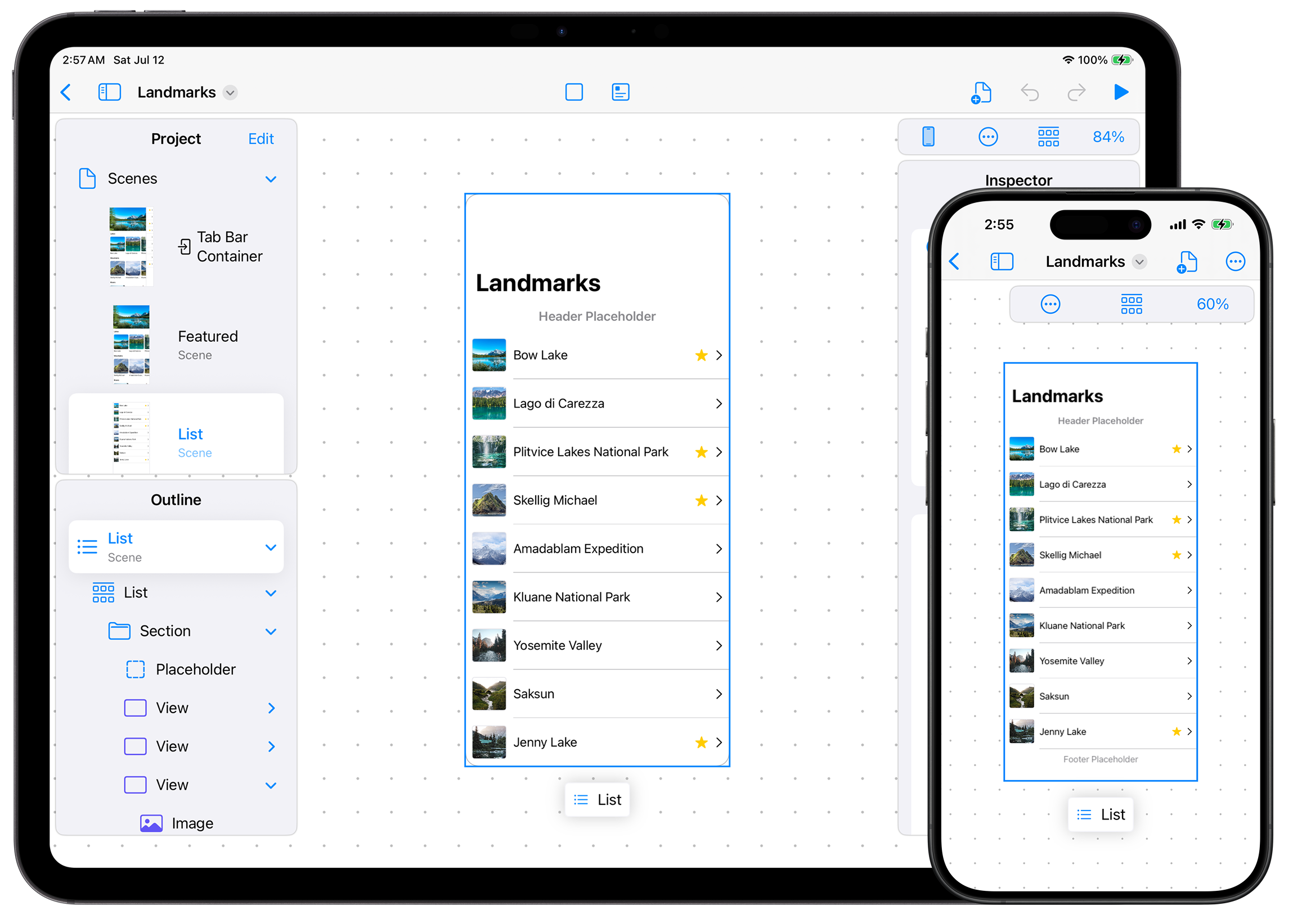 Screenshots of the layerz app designer